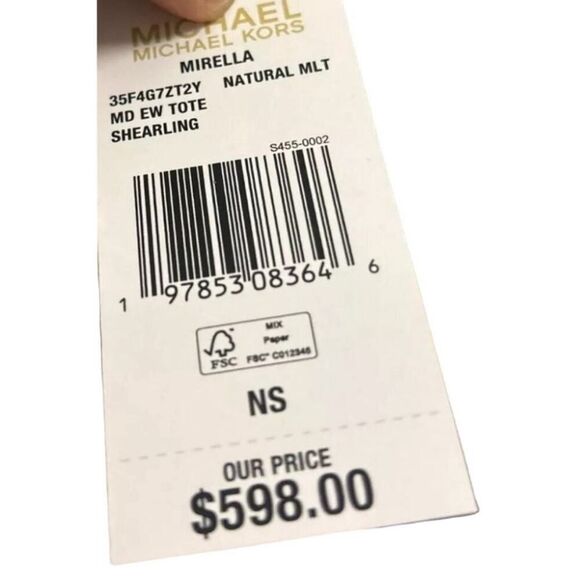 Michael Kors Mirella Shearling Medium East West Crossbody Tote Bag-Natural Multi - Picture 8 of 8